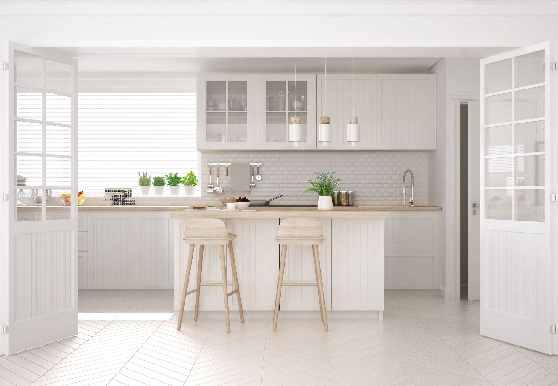 Cocinas blancas con isla central