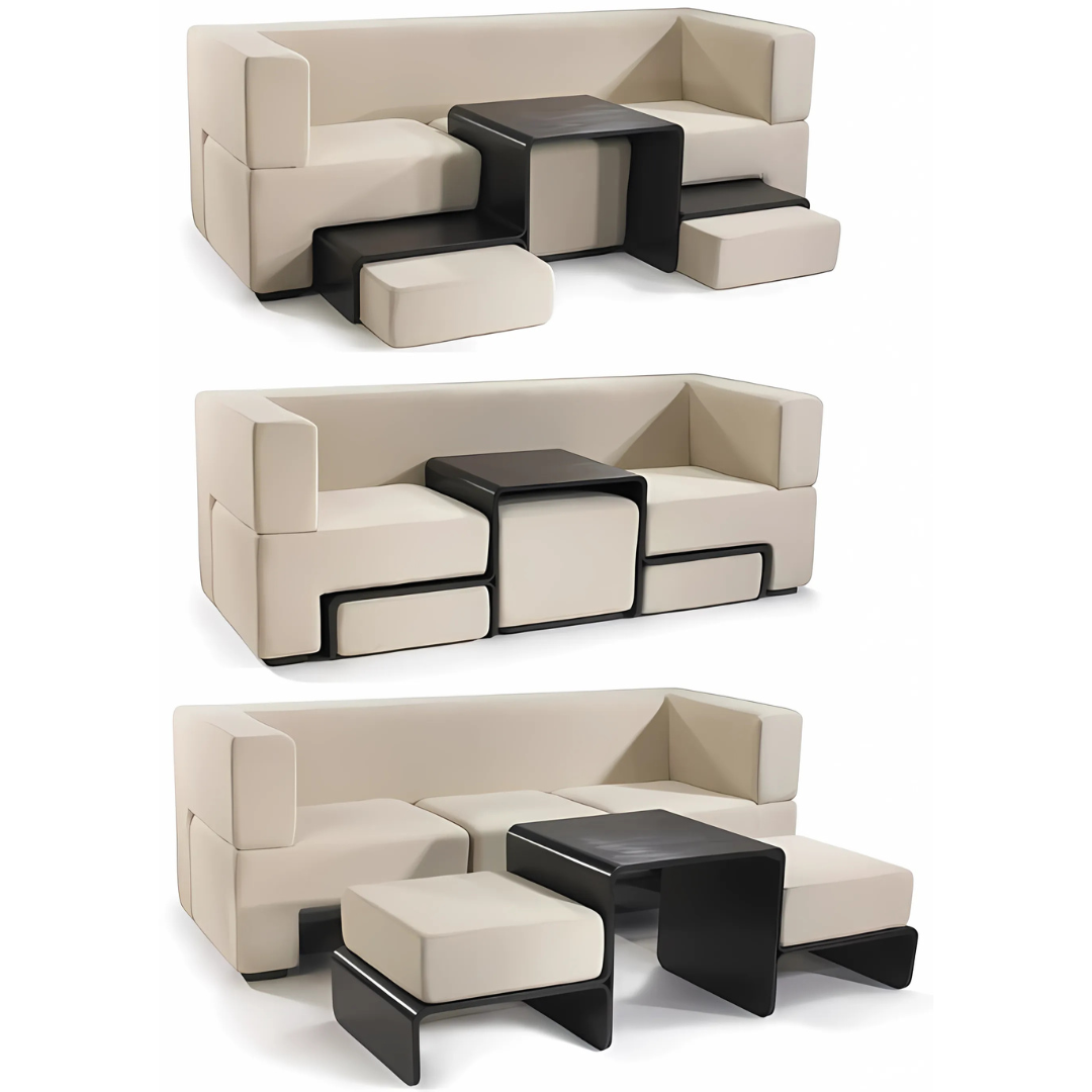 Sofá modular adaptable en sala de estar moderna